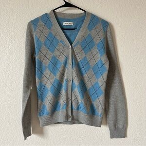 Cherokee Gray and Blue Argyle Academia Collegiate Sweater
